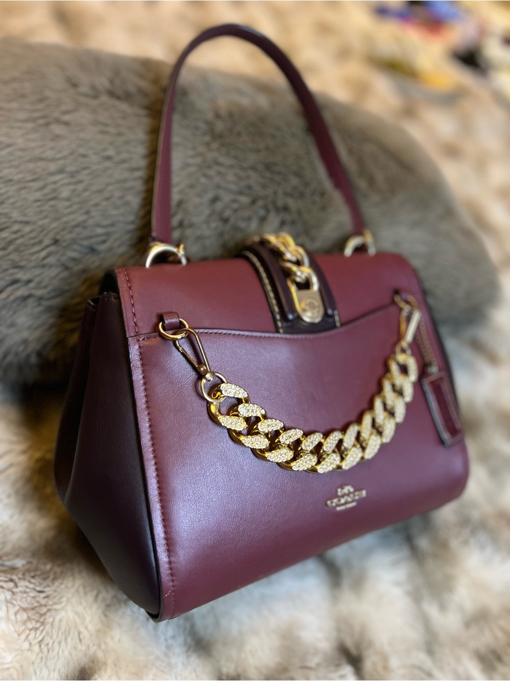 Upcrafted Coach Oxblood Parker Shoulder Bag (with chain details) (Retail $695)